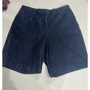 LL Bean Classic Fit Flat Front Shorts Plus Size 16 Dark Denim Comfort Stretch